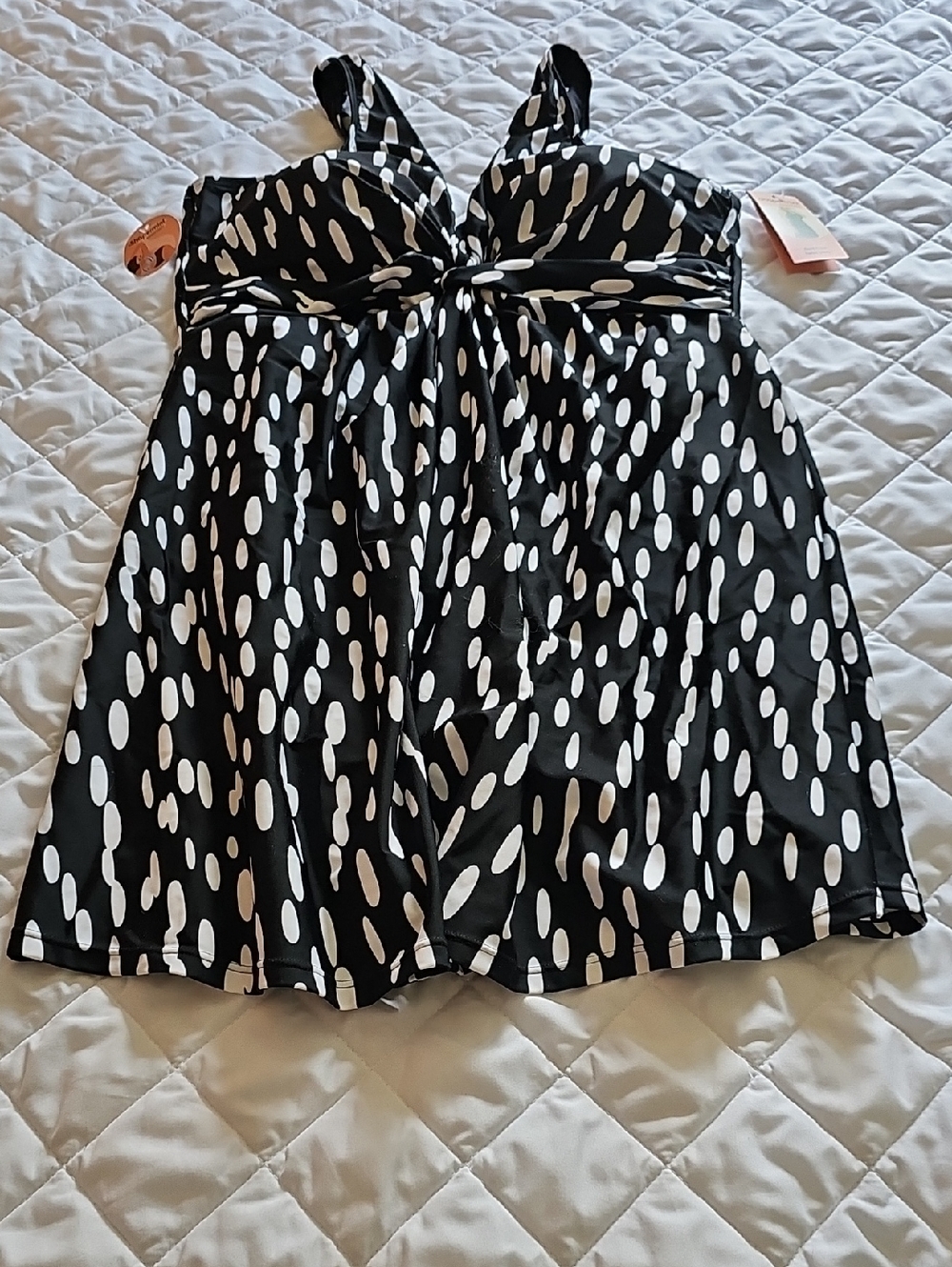 Shapermint Black and White Knot-Front Swim Dress